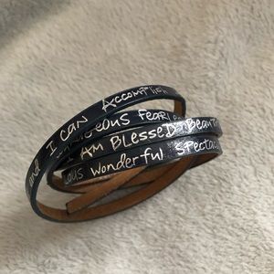 Black “Good Works” leather wrap bracelet